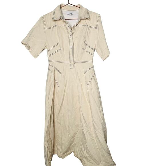 ROSETTA GETTY Beige Twill Cotton Short Sleeve Button Front Dress Size 6 - Picture 3 of 11